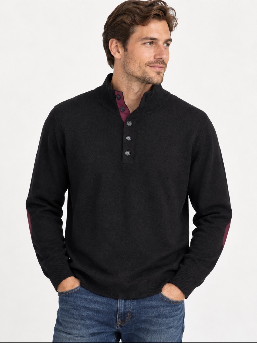 Cashmeren Men's Black Button-Front 100% Cashmere Sweater